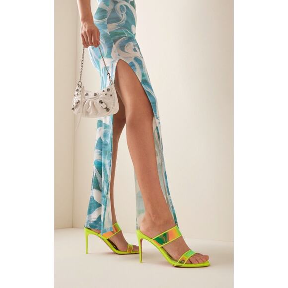 Christian Louboutin Just Loubi 85 Mules Leather PVC Neon Yellow 37 - Picture 10 of 11